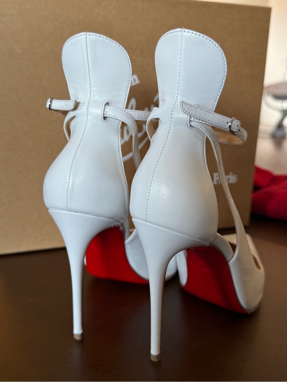 Christian Louboutin White Pointed-Toe Ankle-Strap Stiletto Pumps in Mascara 36.5 - Picture 11 of 16